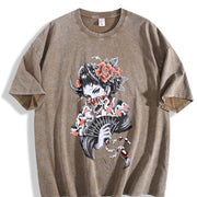 Laundered Retro Batik with Anti-dye Vintage Washed T-Shirt in Brown