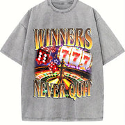Winners Never Quit Gambling Bootleg Vintage Washed T-Shirt in Gray