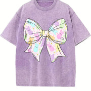 Coquette Easter Bow vintage washed oversized T-shirt in Purple
