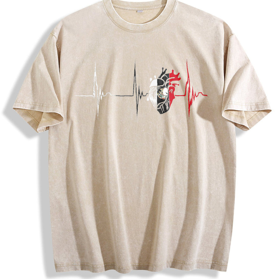 Heartbeat for Daily Wear Ladies for All Seasons vintage washed oversized T-shirt in Beige