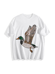 Embroidered Duck Animal Lover Cotton T-Shirt in White