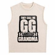 They Call Me GG Gangster Grandma Vintage Washed Tank Top in Beige
