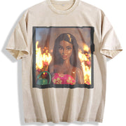 Fire Party Doll Vintage Washed T-Shirt in Beige