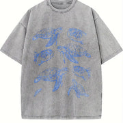 Sea Turtle 90s Tattoo Vintage Washed T-Shirt in Gray