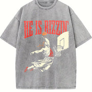 He Is Rizzin' Basketball Vintage Washed T-Shirt in Gray
