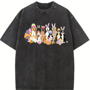 Easter Bunny Ear Dog & Egg Carrot Vintage Washed T-Shirt in Black