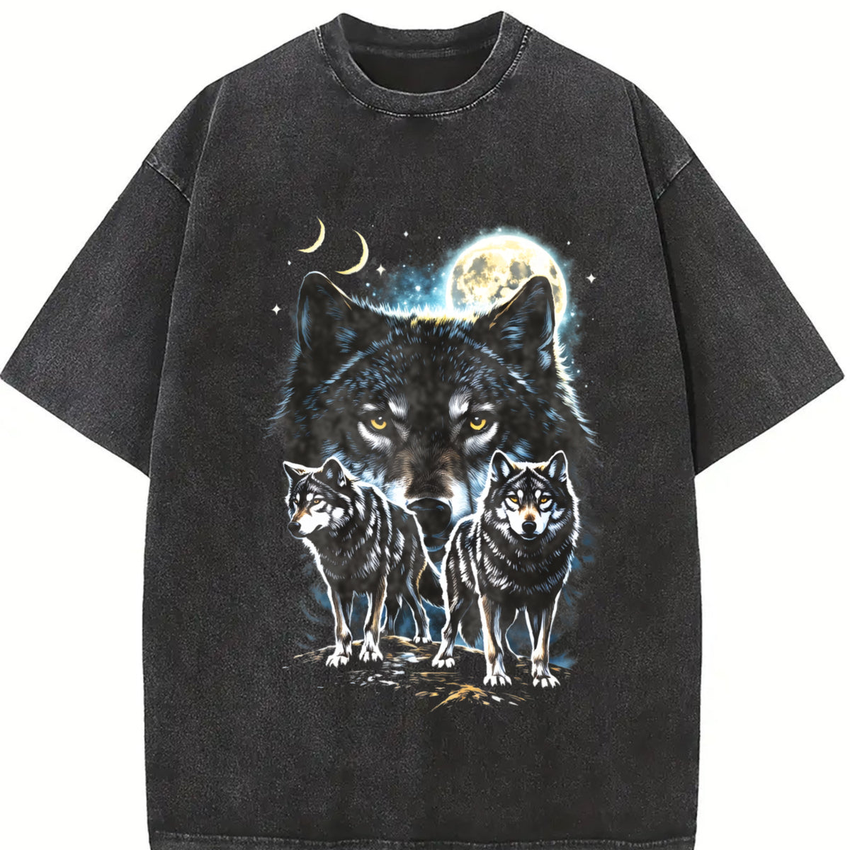 Wolf Spirit Classic 90s Vintage Washed T-Shirt in Black