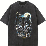 Wolf Spirit Classic 90s Vintage Washed T-Shirt in Black