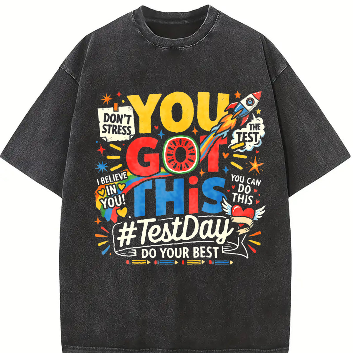 You Got This Test Day Vintage Washed T-Shirt in Black