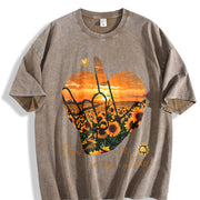 You Are My Sunshine Sunflower Heart Vintage Washed T-Shirt in Brown