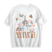 YHWH Yahweh Floral Christian Cotton T-Shirt in White