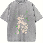 Eren Yeager - Attack on Titan Anime Soft Anime vintage washed oversized T-shirt in Gray