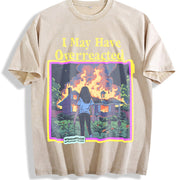 Retro Letter Vintage Washed T-Shirt in Beige