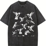 Hummingbird 90s Tattoo Vintage Washed T-Shirt in Black