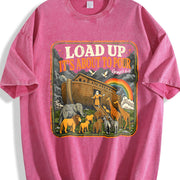 Load Up Its About to Pour Noah's Ark Christian Bible Vintage Washed T-Shirt in Red