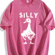 Silly Goose Distressed Boxy Classic Animal Meme Y2K Vintage Washed T-Shirt in Red