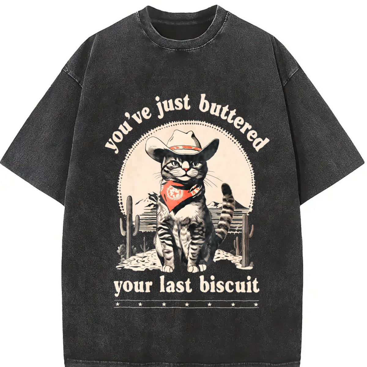 Cowboy Cat Retro Western Cat vintage washed oversized T-shirt in Black