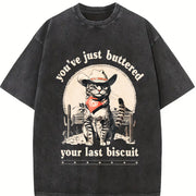 Cowboy Cat Retro Western Cat vintage washed oversized T-shirt in Black