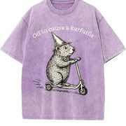 Off To Cause A Kerfuffle Groundhog Scooter Silly Animal vintage washed oversized T-shirt in Purple