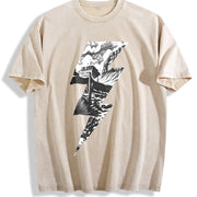 Lightning Bolt Desert Cactus Retro 90s Vintage Washed T-Shirt in Beige
