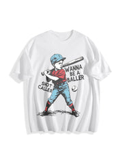 Wanna Be a Baller Shot Caller Cotton T-Shirt in White