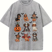 Halloween Dachshund Vintage Washed T-Shirt in Gray