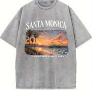 Santa Monica California Vintage Washed T-Shirt in Gray