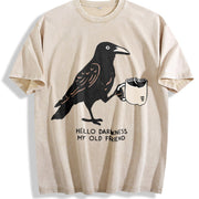 Hello Darkness My Old Friend Black Bird Coffee vintage washed oversized T-shirt in Beige