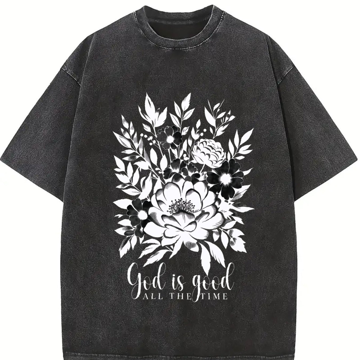 God Is Good Boho Christian Vintage Washed T-Shirt in Black
