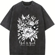 God Is Good Boho Christian Vintage Washed T-Shirt in Black