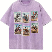 Rodeo Cowboy Western Horse Bucking Horses vintage washed oversized T-shirt in Purple