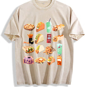 250gsm Retro Mexican Food (Tacos Vintage Washed T-Shirt in Beige