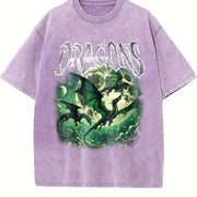 Dragons Fantasy Retro Dragon Grunge Vintage Washed T-Shirt in Purple