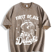 Retro First of All I'm a Delight Raccoon 4th of July 90s Vintage Washed T-Shirt in Brown