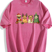 Christmas French Bulldog Vintage Washed T-Shirt in Red