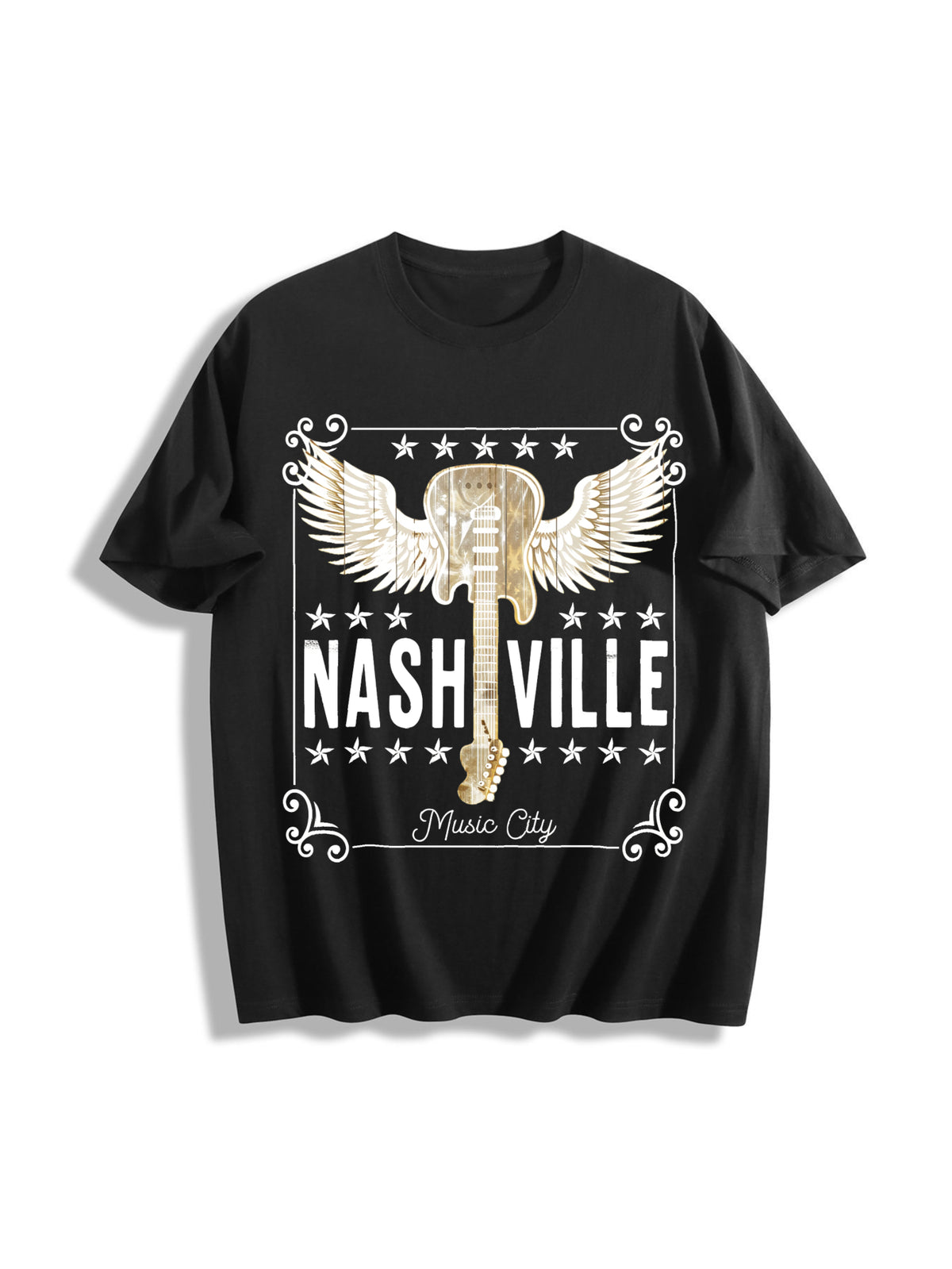 Nashville Music City Guitar Cotton T-Shirt in Black