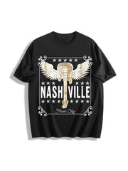Nashville Music City Guitar Cotton T-Shirt in Black