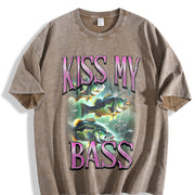 Kiss My Bass Fishing Vintage Washed T-Shirt in Brown