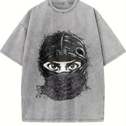 Masked Character N Letter Sleeveless Tank Vintage Washed T-Shirt in Gray