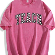 Checkered Teacher for Teacher Vintage Washed T-Shirt in Red