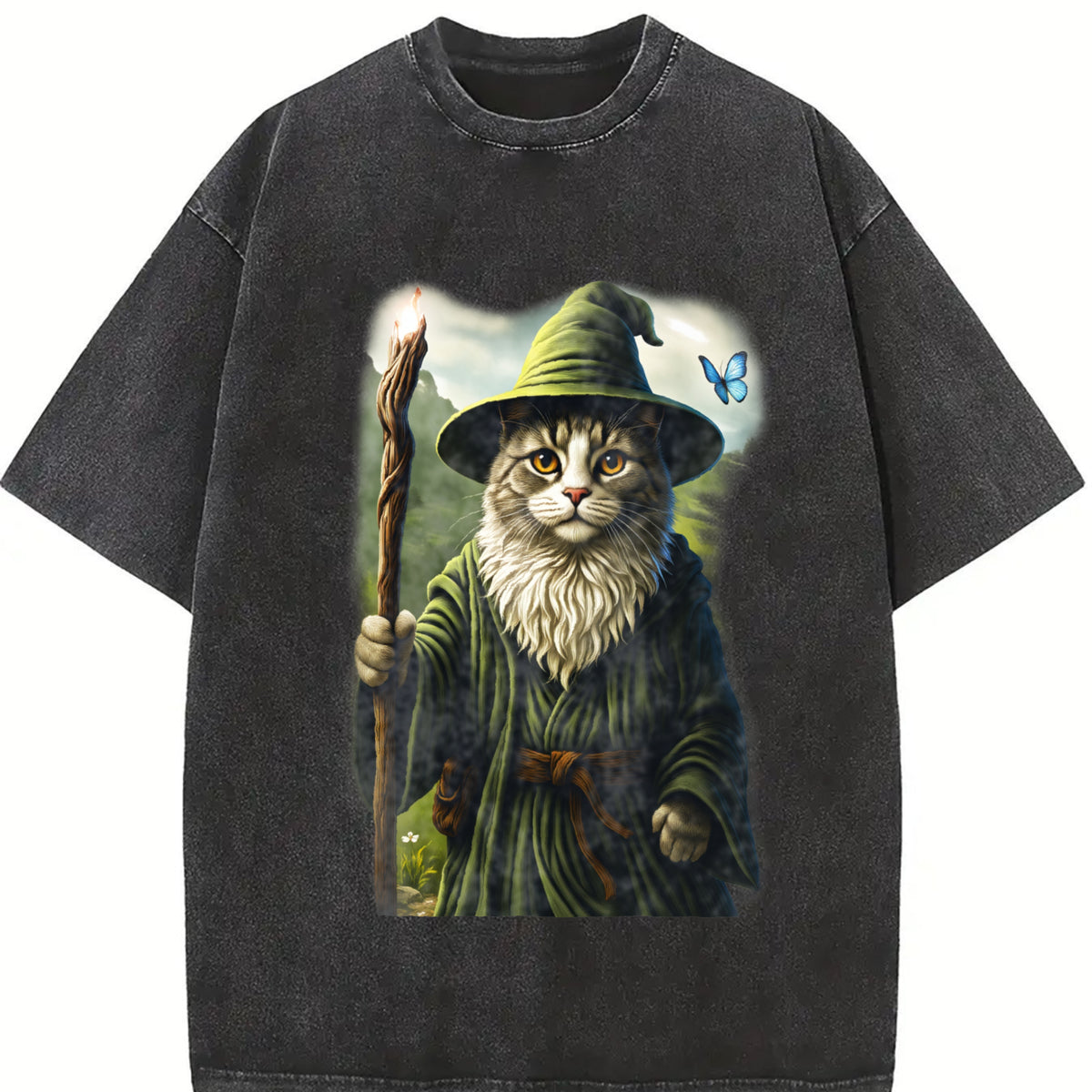 Catdalf Wizard 90s ® Vintage Washed T-Shirt in Black