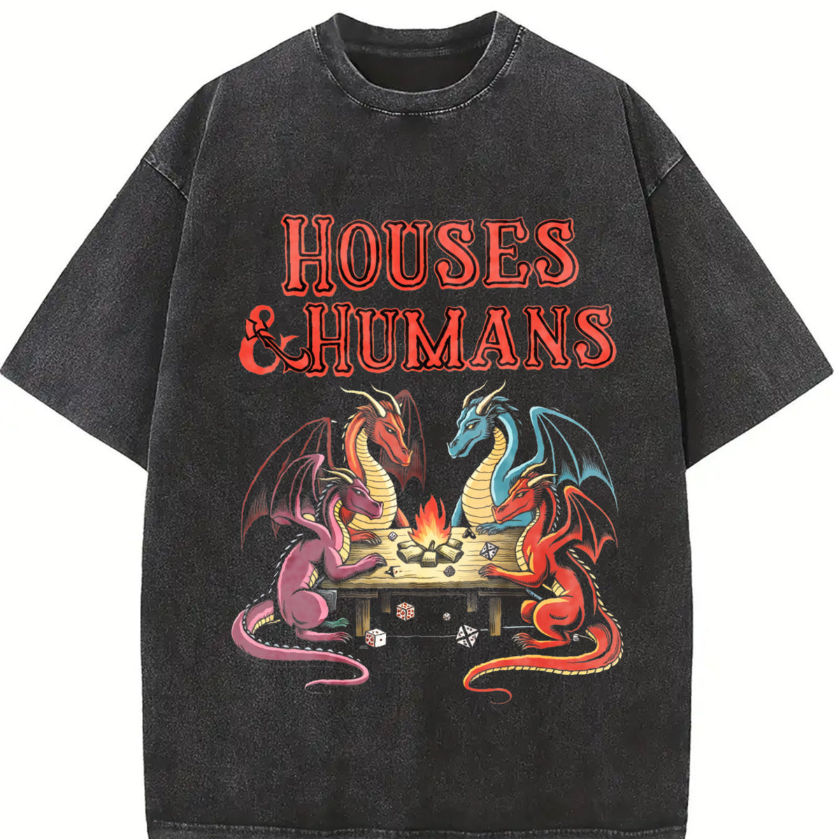 Houses and Humans RPG DnD Class D&D vintage washed oversized T-shirt in Black