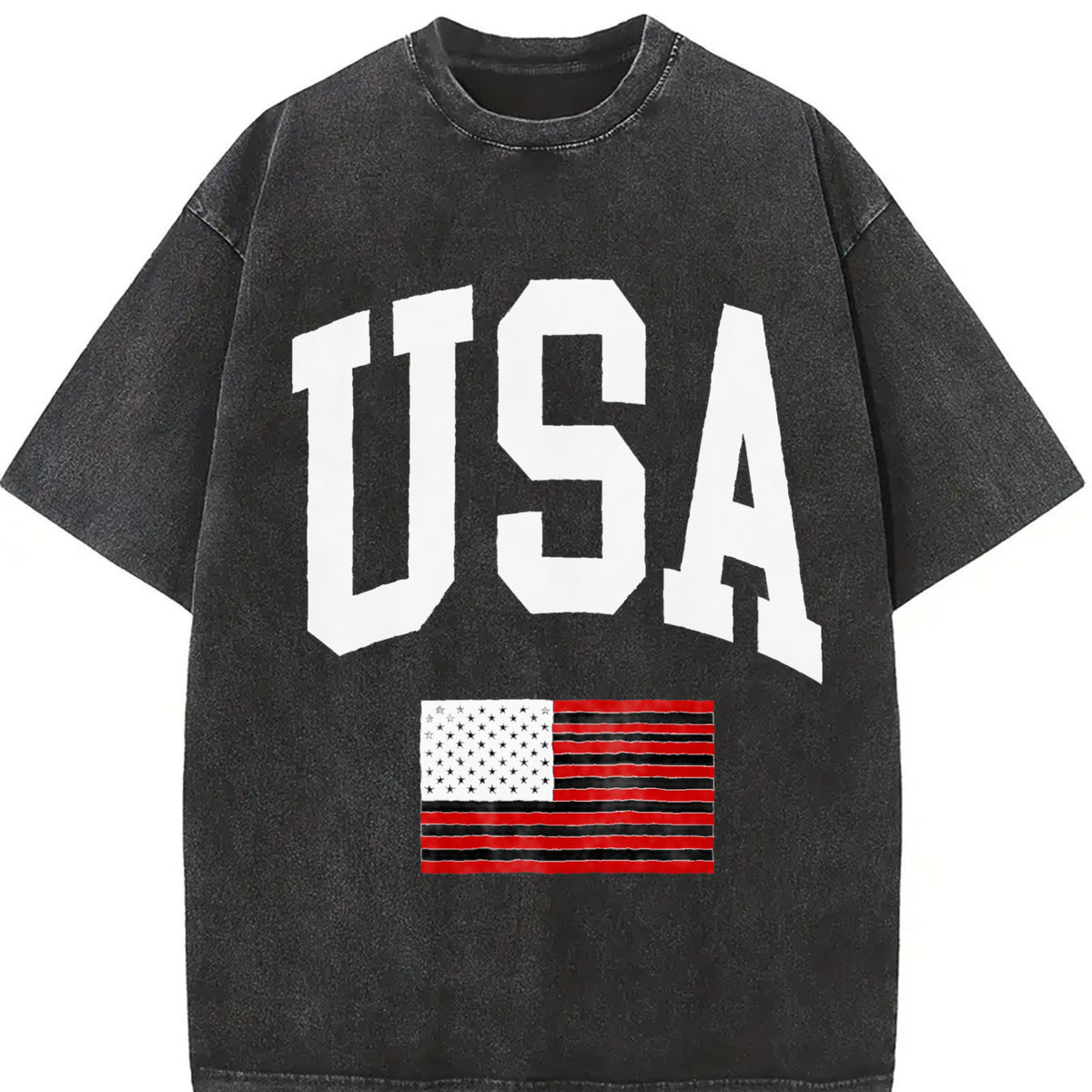 USA Flag Vintage Washed T-Shirt in Black