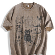 Cats 90s Tattoo Retro ® Y2k Kitten Vintage Washed T-Shirt in Brown