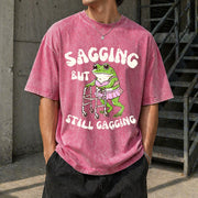 Sagging but Still Gagging Frog Cringe Meme Vintage Washed T-Shirt in Red