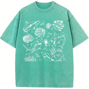 Shark Boho Marine Biologist Ocean Lovers vintage washed oversized T-shirt in Blue