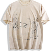 Field Frog Wax Retro Brand Vintage Washed T-Shirt in Beige