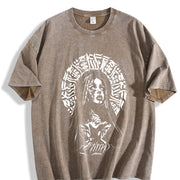 Praying Nun Tattoo Art Inspired Glory Threads Faith & vintage washed oversized T-shirt in Brown