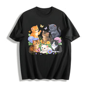 Retro Kitten 90s Cute Cats Cotton T-Shirt in Black
