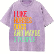 I Like Horses Dogs and Maybe 3 People Vintage Washed T-Shirt in Purple